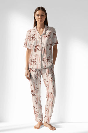 Woman Polyviscon Selvine Buttoned Pyjama Set - ROTASYON - Image 1