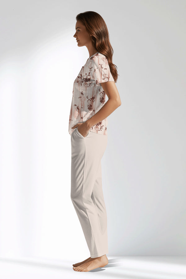 Woman Polyviscon Selvine Buttoned Collar Pyjama Set - ROTASYON - Image 2