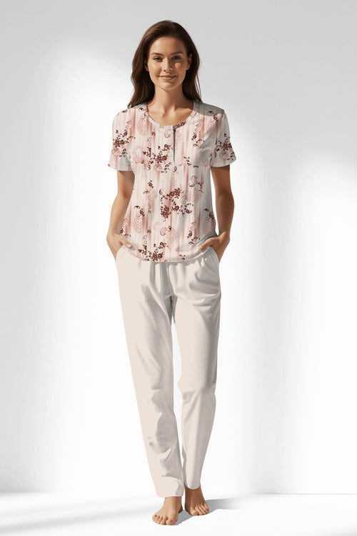 Woman Polyviscon Selvine Buttoned Collar Pyjama Set - ROTASYON - Image 1