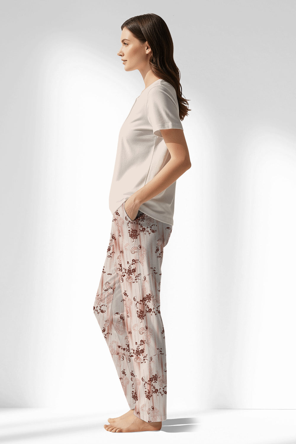 Woman Polyviscon Selvine Drop Collar Pyjama Set - METRAJ ZEMIN - Image 1