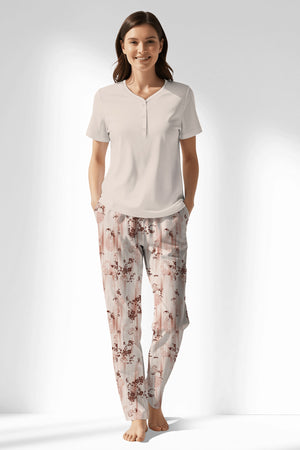 Woman Polyviscon Selvine Drop Collar Pyjama Set - METRAJ ZEMIN - Image 1