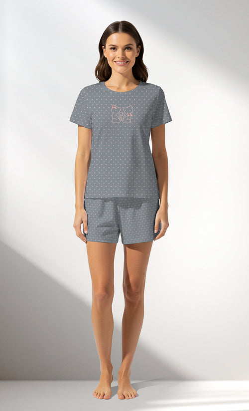 Woman Supreme Polka Short Set - A-ROTASYON (GRI ZEMIN) - Image 1