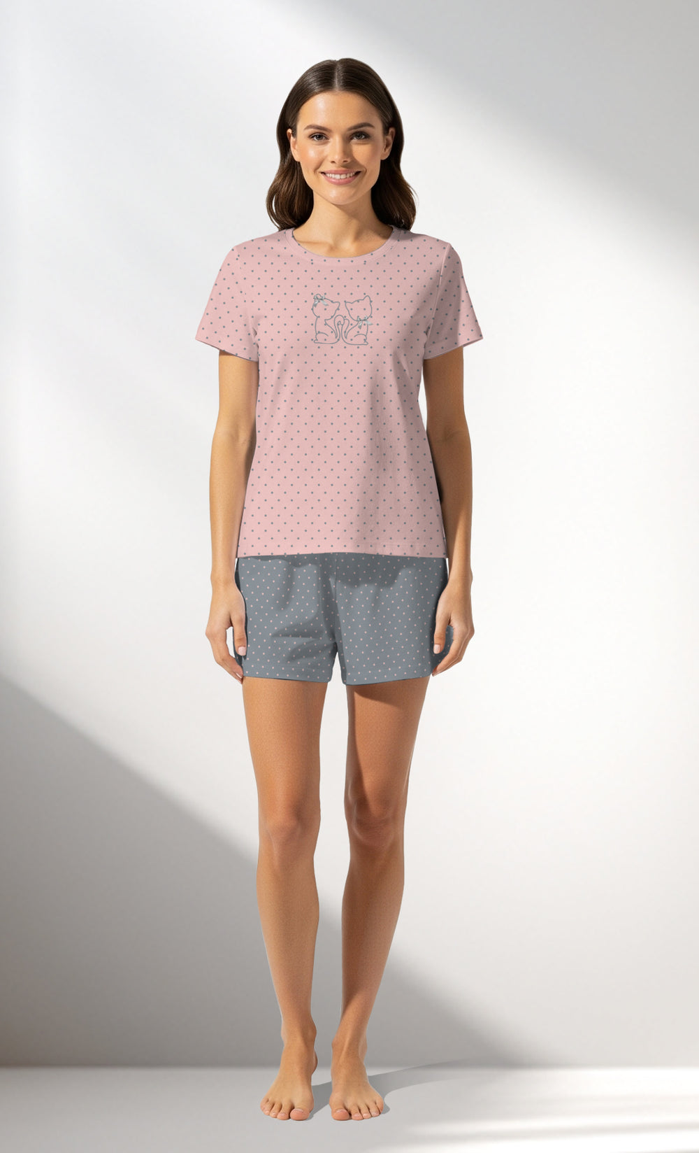 Woman Supreme Polka Short Set - A-ROTASYON (GRI ZEMIN) - Image 1