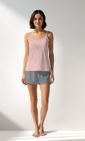 Woman Supreme Thin Strap Polka Short Set - B-ROTASYON (PEMBE ZEMIN) - Image 1