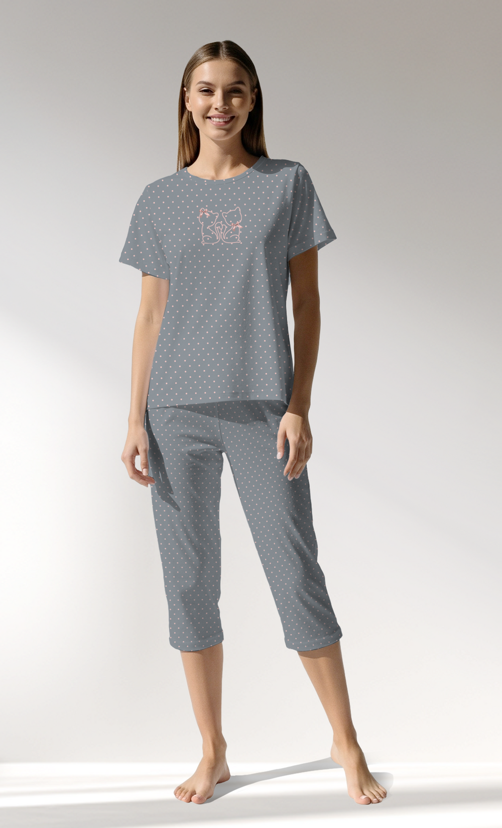 Woman Supreme Polka Capri Set - A-ROTASYON (GRI ZEMIN) - Image 1