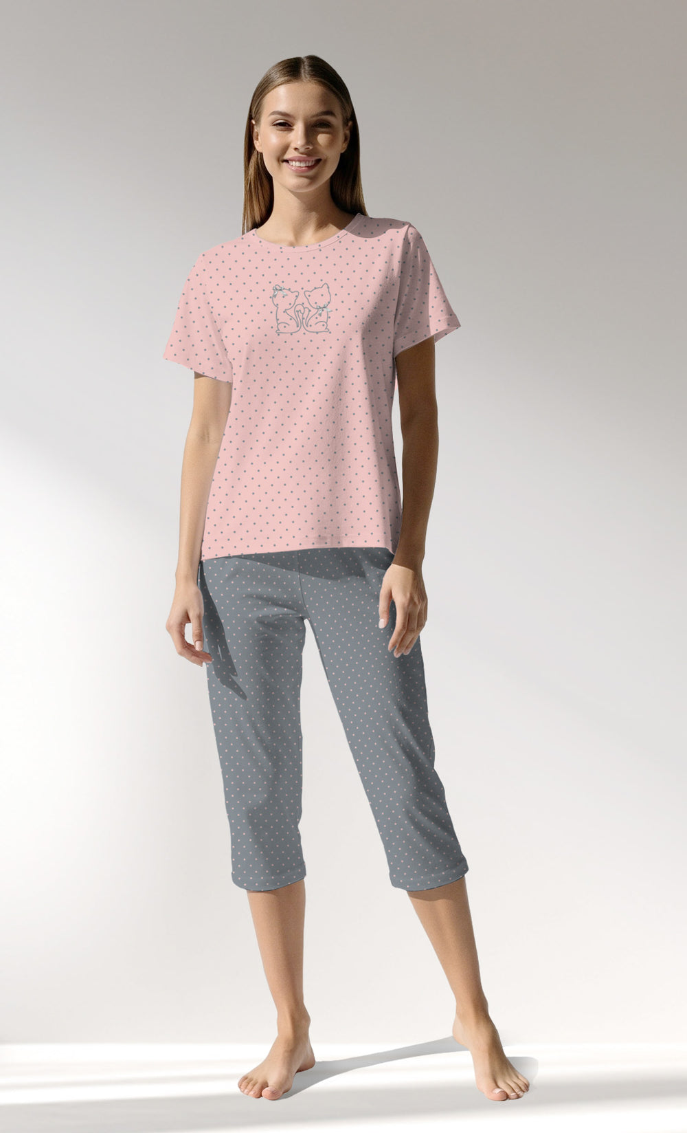 Woman Supreme Polka Capri Set - A-ROTASYON (GRI ZEMIN) - Image 1