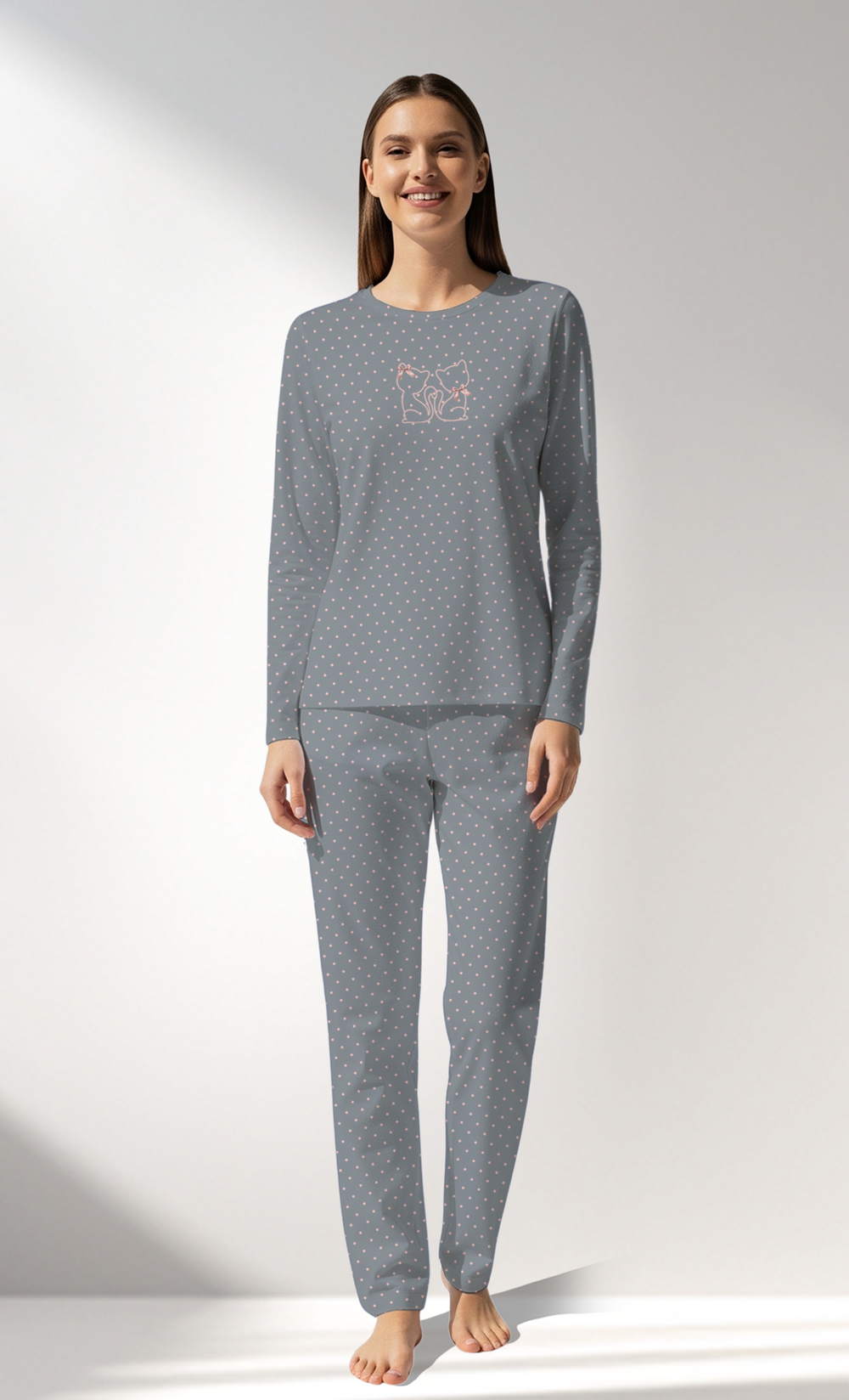 Woman Supreme Polka Pyjama Set - A-ROTASYON (GRI ZEMIN) - Image 1