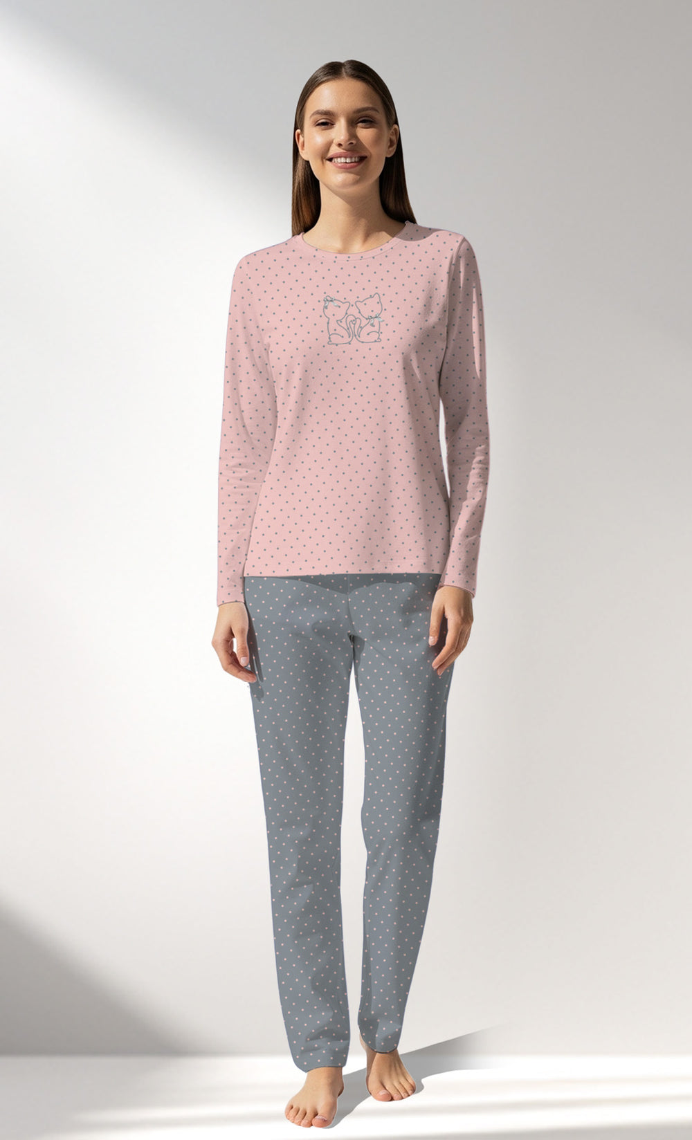Woman Supreme Polka Pyjama Set - A-ROTASYON (GRI ZEMIN) - Image 1