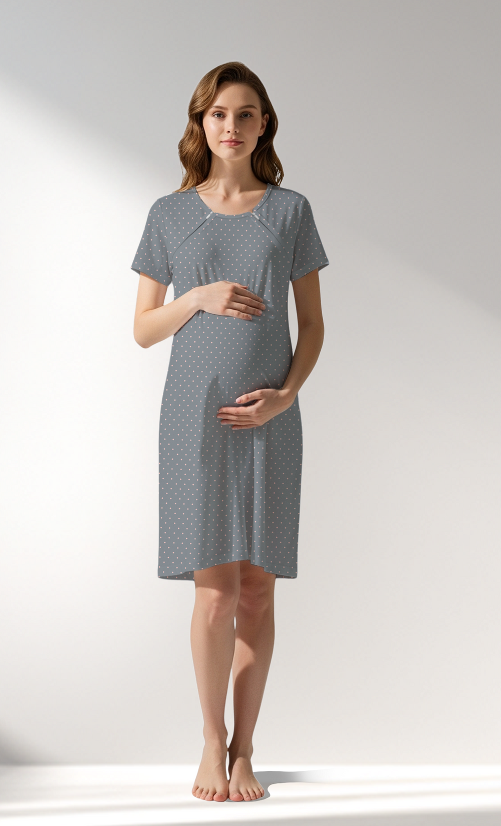Woman Supreme Zipper Detail Polka Pregnant Tunic - A-ROTASYON (GRI ZEMIN) - Image 1