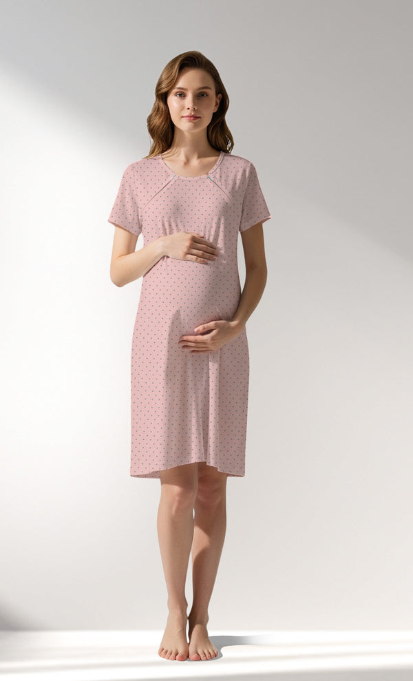 Woman Supreme Zipper Detail Polka Pregnant Tunic - B-ROTASYON (PEMBE ZEMIN) - Image 4