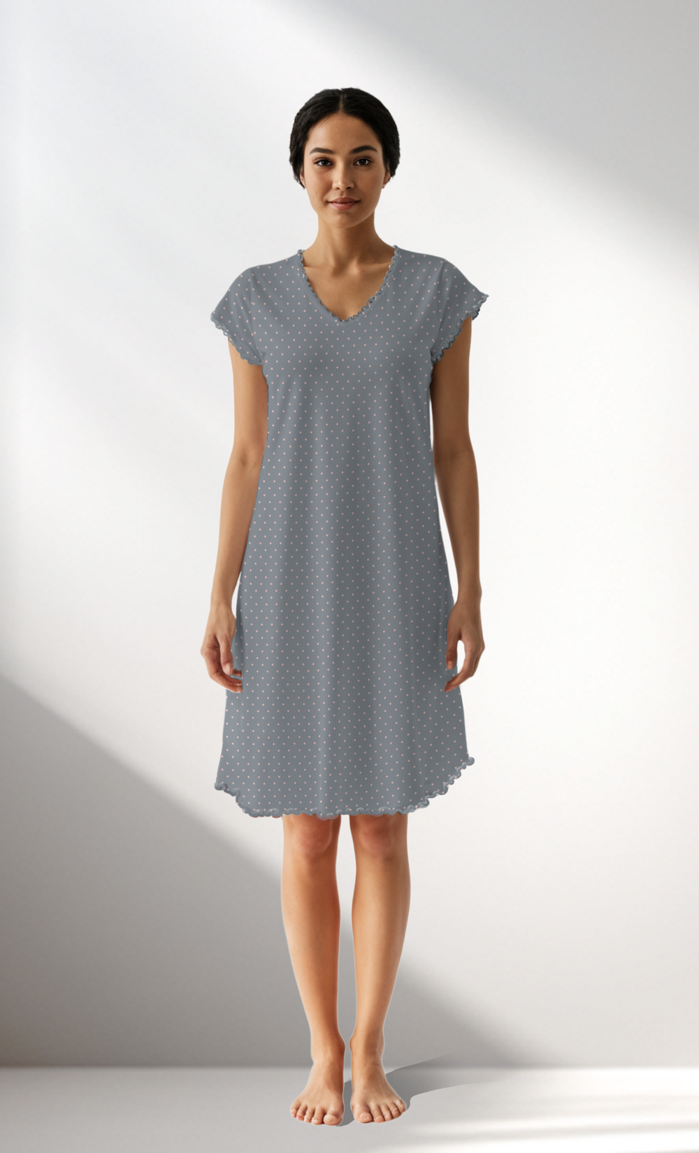 Woman Supreme V Neck Polka Tunic - A-ROTASYON (GRI ZEMIN) - Image 1