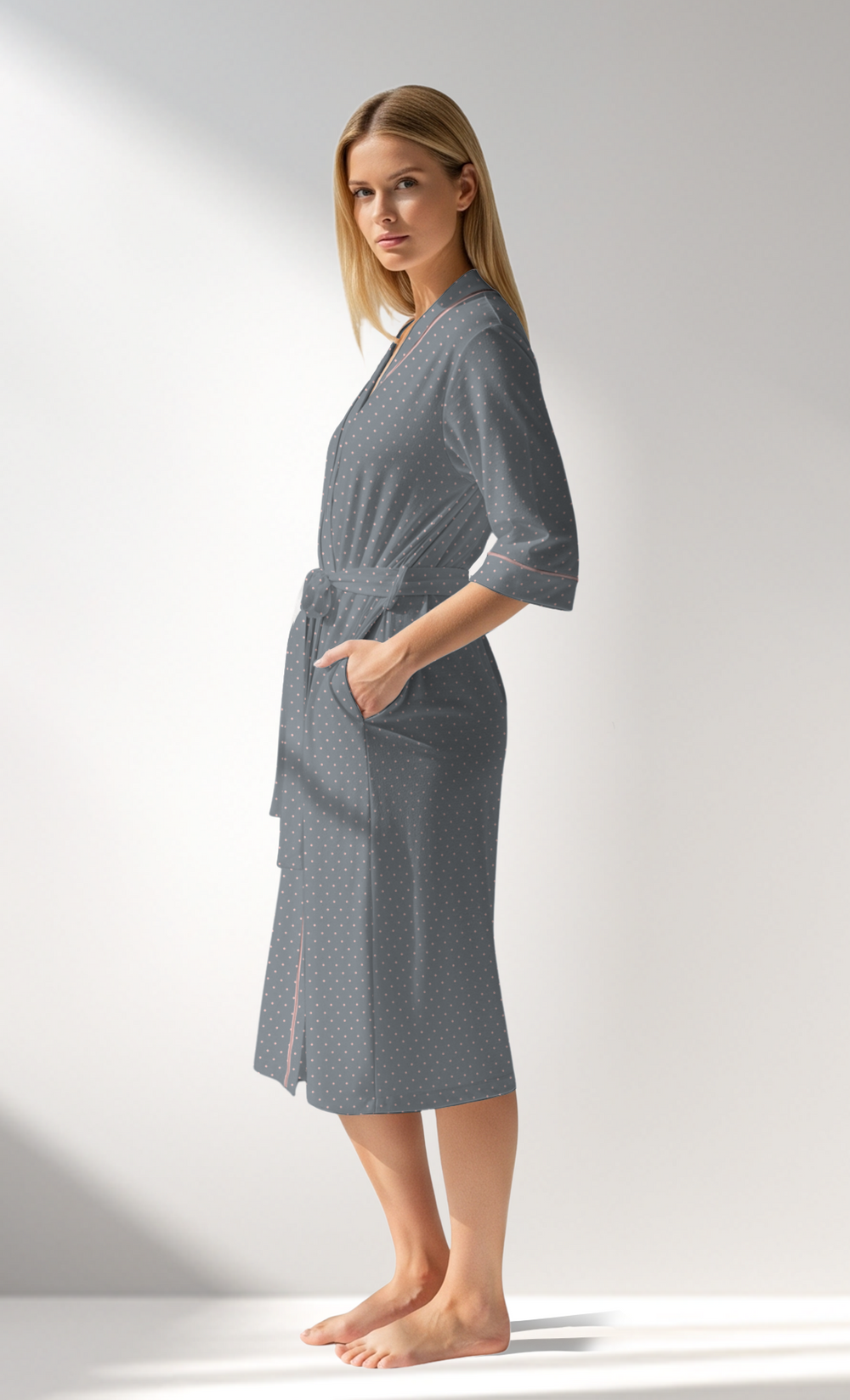 Woman Supreme Polka Dressing Gown - A-ROTASYON (GRI ZEMIN) - Image 1