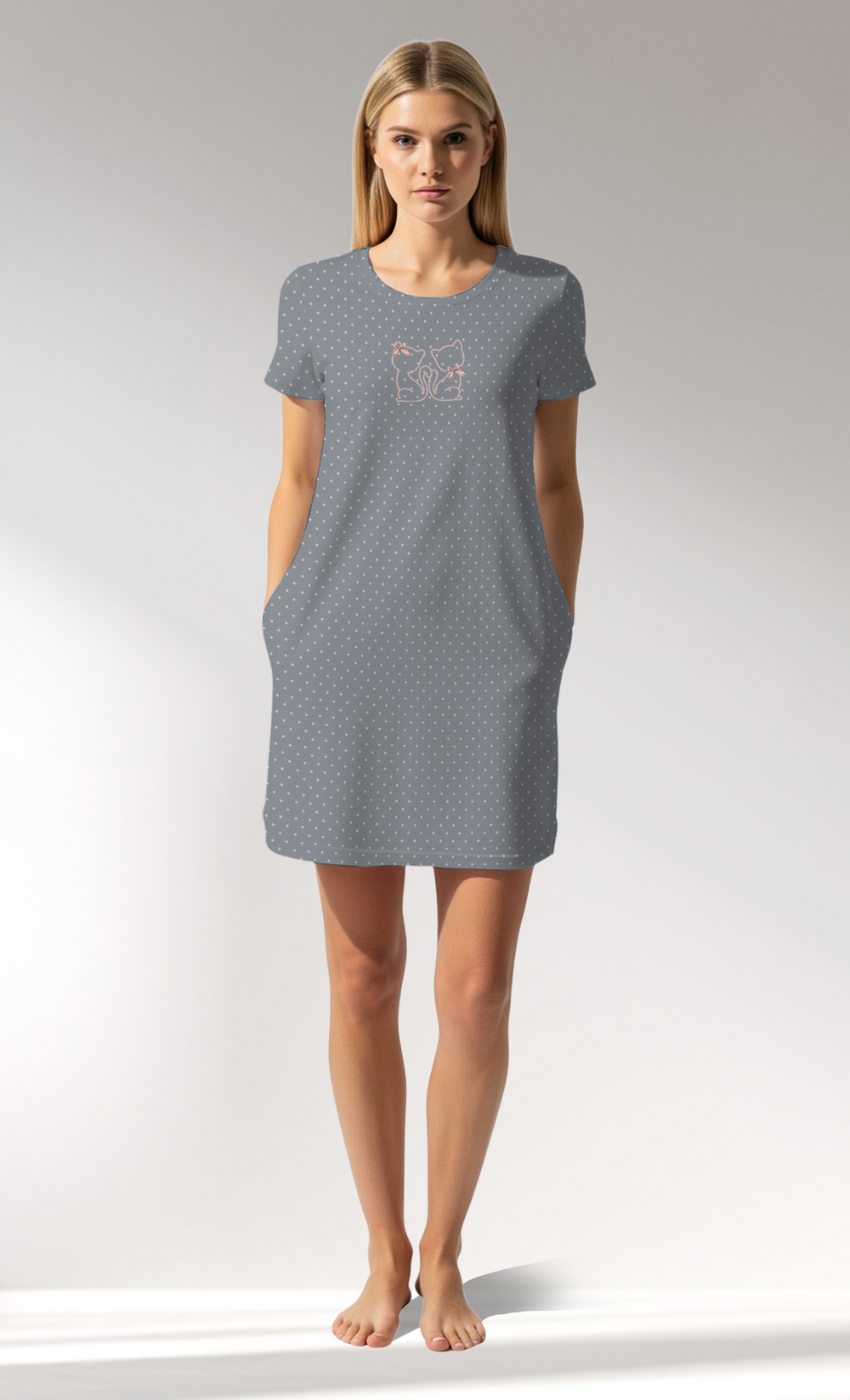 Woman Supreme Polka Pocket Detail Tunic - A-ROTASYON (GRI ZEMIN) - Image 1