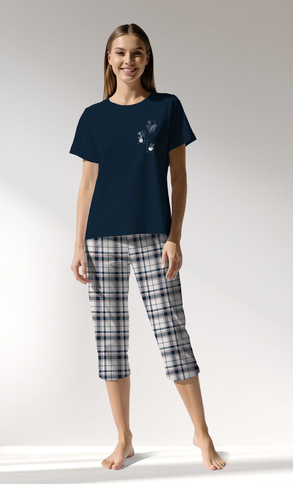 Woman Supreme Plaidwing Capri Set - A-KOYU KREM - Image 1