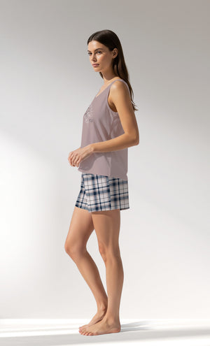 Woman Supreme Plaidwing Thick Strap Short Set - A-KOYU KREM - Image 2