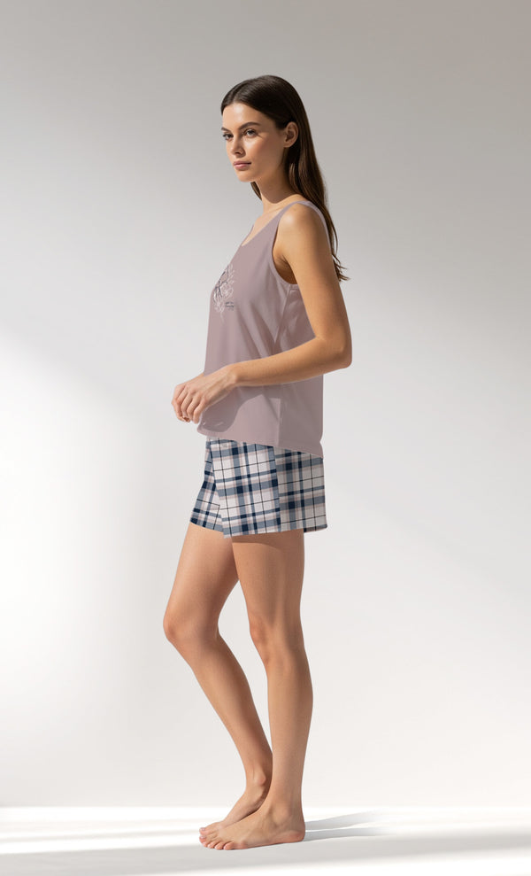 Woman Supreme Plaidwing Thick Strap Short Set - A-KOYU KREM - Image 2