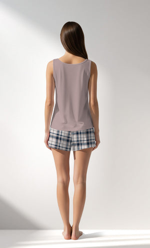 Woman Supreme Plaidwing Thick Strap Short Set - A-KOYU KREM - Image 3