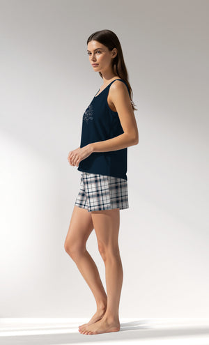 Woman Supreme Plaidwing Thick Strap Short Set - B-LACIVERT - Image 2