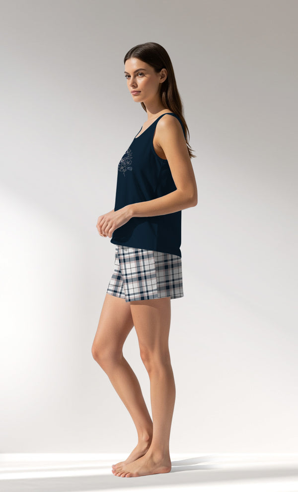 Woman Supreme Plaidwing Thick Strap Short Set - B-LACIVERT - Image 2