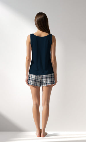 Woman Supreme Plaidwing Thick Strap Short Set - B-LACIVERT - Image 3