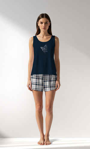 Woman Supreme Plaidwing Thick Strap Short Set - B-LACIVERT - Image 1