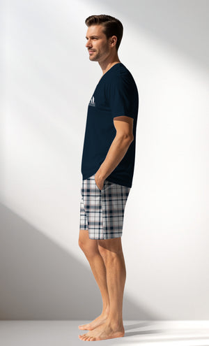 Man Supreme Plaidharbor Short Set - LACIVERT - Image 2
