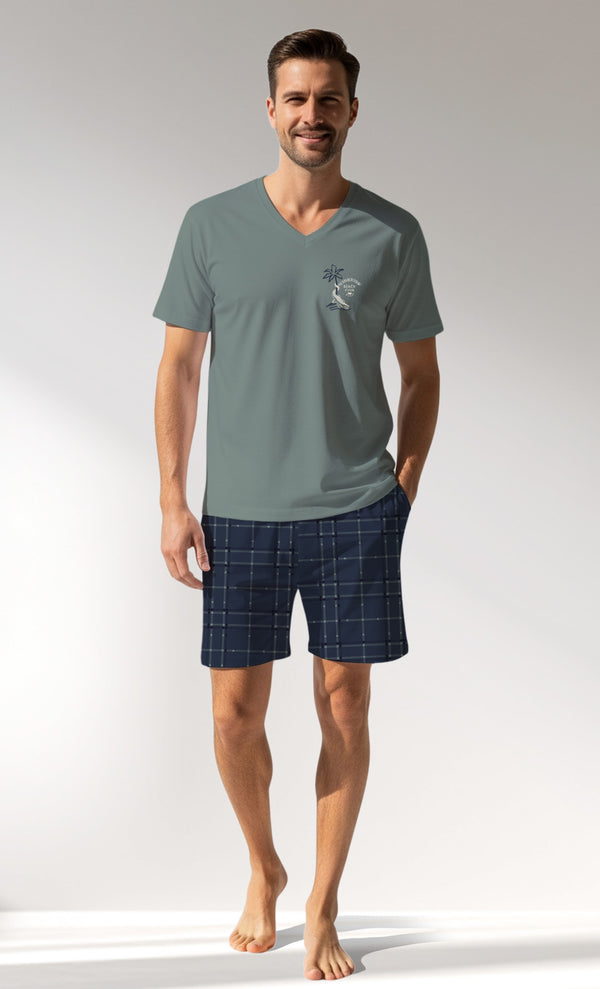 Man Supreme BeachClub V Neck Short Set - B-YESIL - Image 1