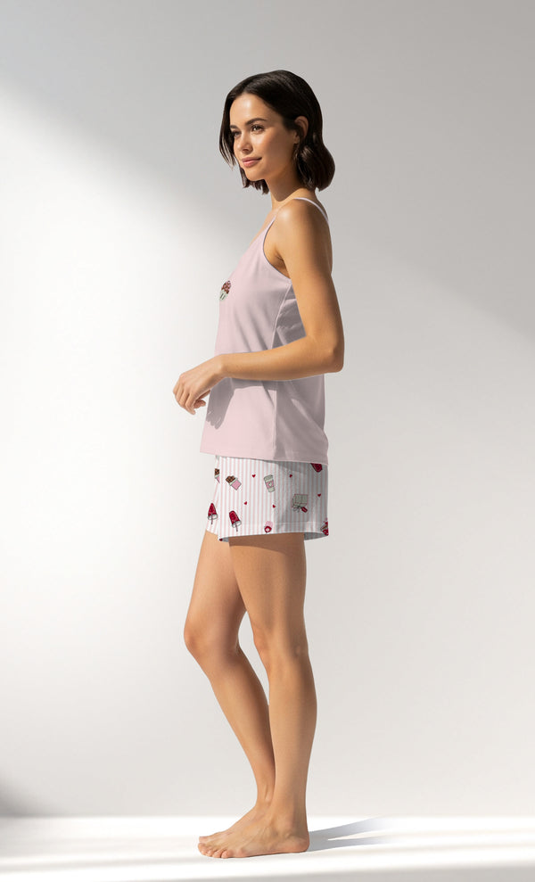 Woman Supreme CoffeTime Thin Strap Short Set - PEMBE - Image 2