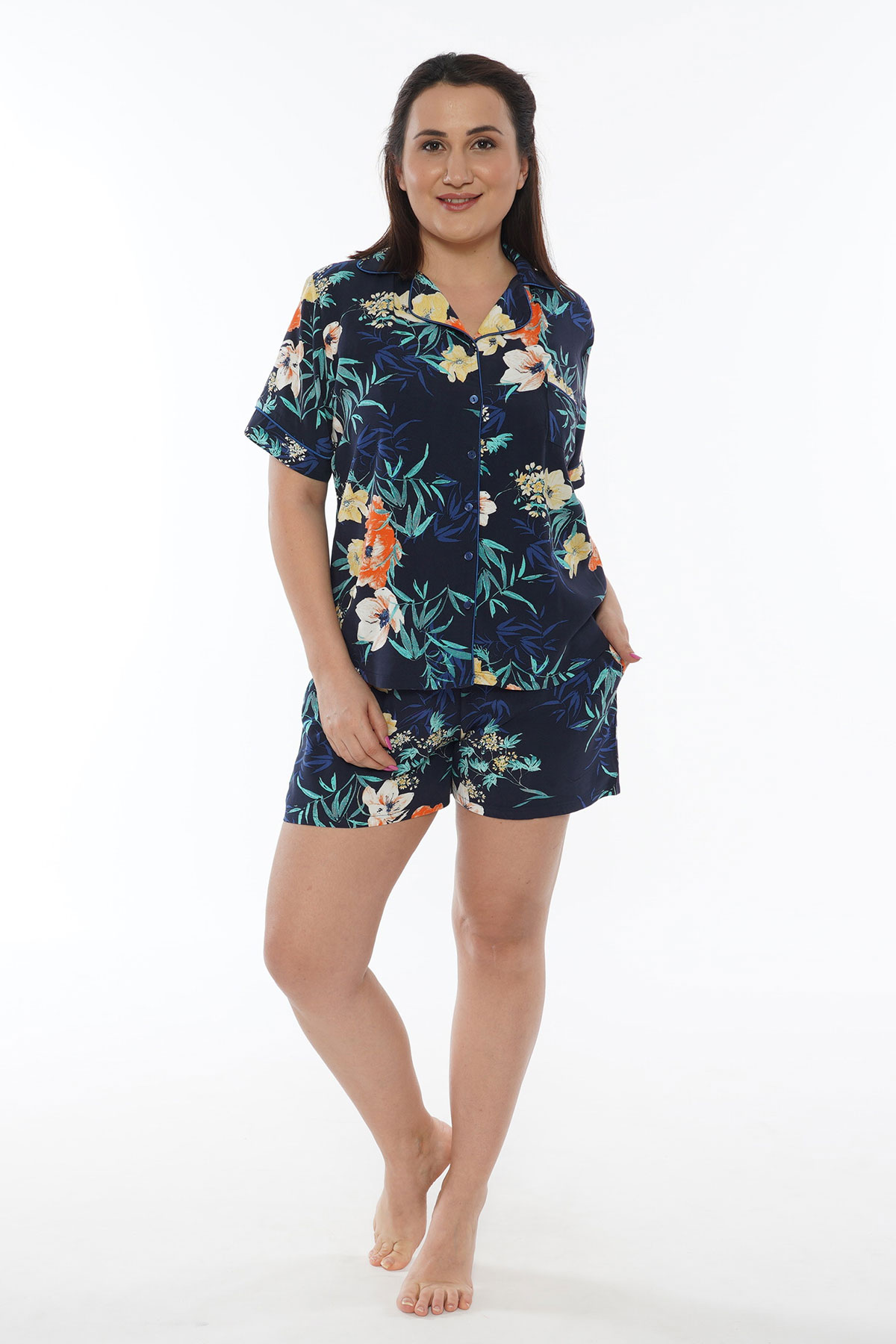 Woman Big Size Indigo Short Set Woman Big Size Indigo Short Set