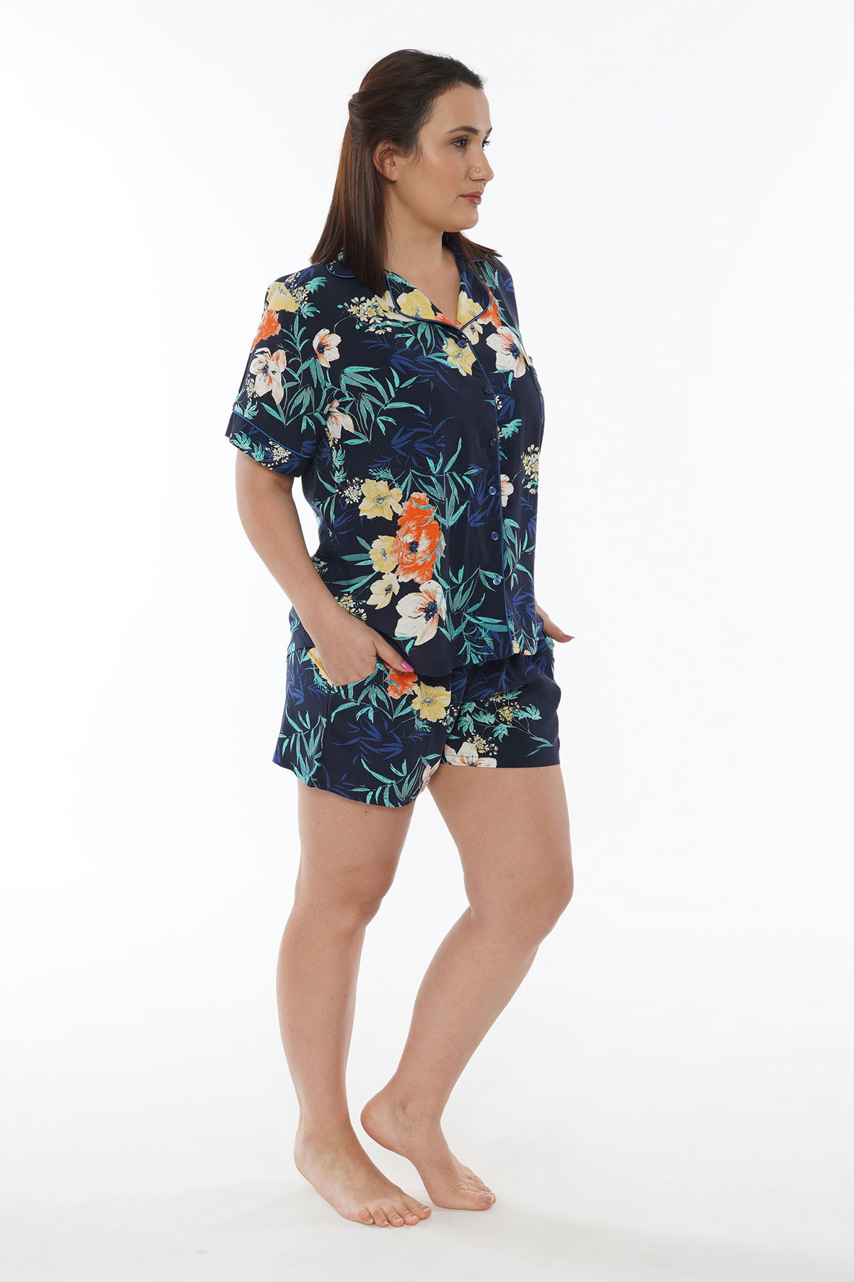 Woman Big Size Indigo Short Set Woman Big Size Indigo Short Set