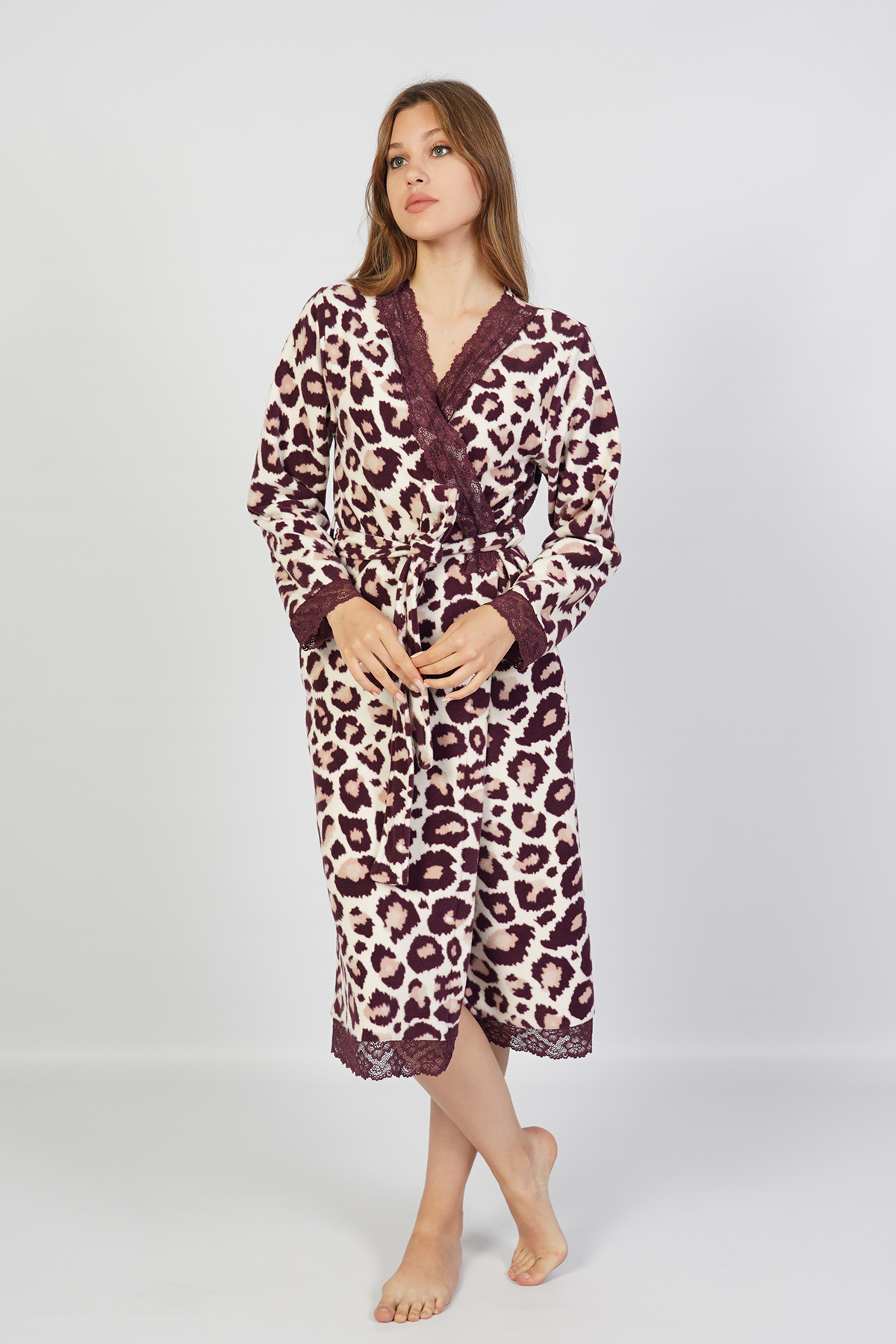 Woman Fleece Leopard Dressing Gown Woman Fleece Leopard Dressing Gown