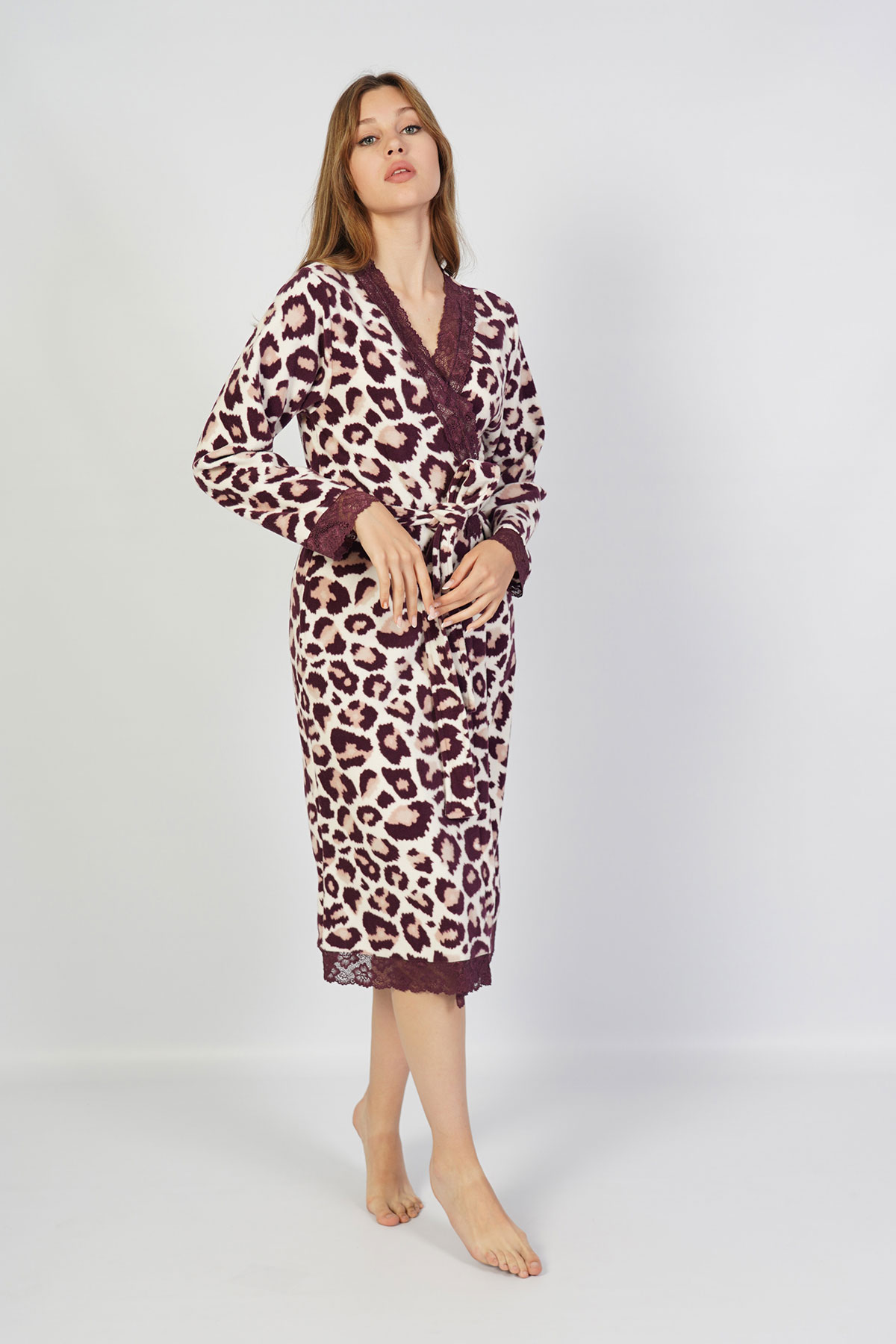 Woman Fleece Leopard Dressing Gown Woman Fleece Leopard Dressing Gown