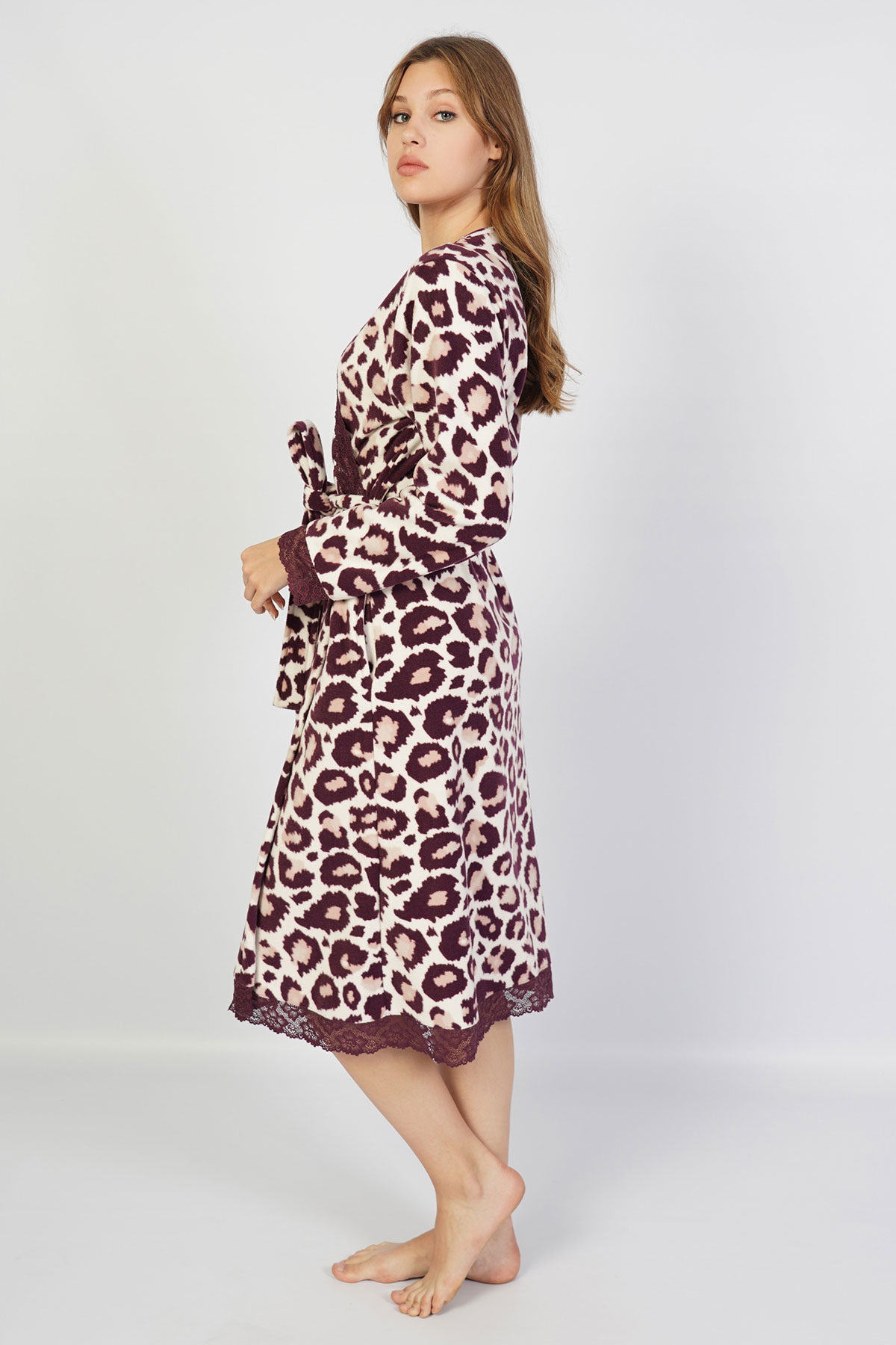 Woman Fleece Leopard Dressing Gown Woman Fleece Leopard Dressing Gown