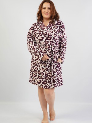 Woman Fleece Big Size Leopard Dressing Gown Woman Fleece Big Size Leopard Dressing Gown