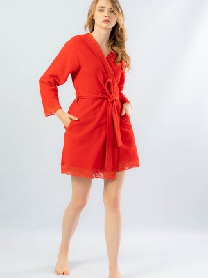 Woman Red Lace Dressing Gown Woman Red Lace Dressing Gown