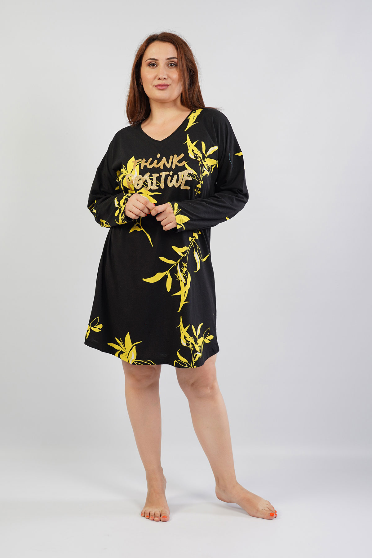 Woman Big Size Yellow Flower Tunic Woman Big Size Yellow Flower Tunic