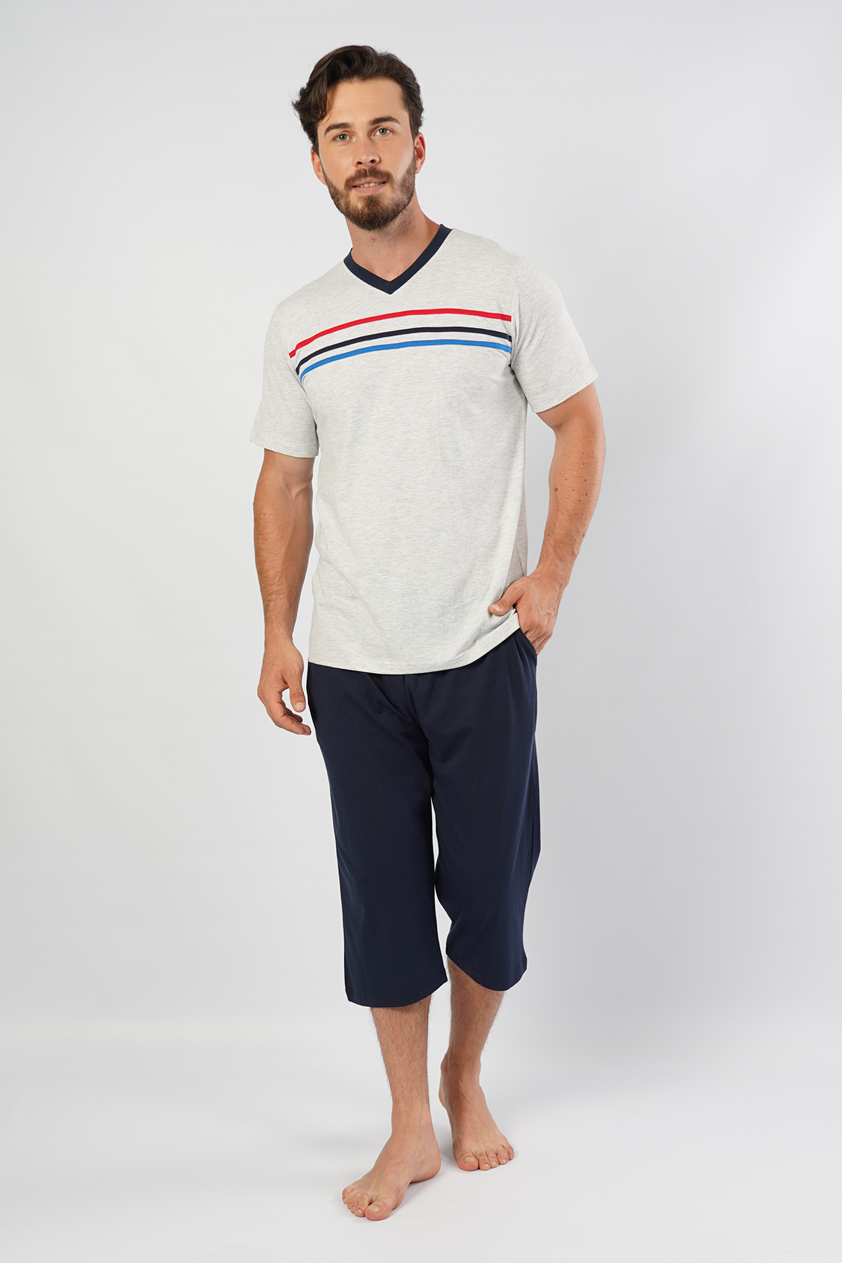 Man V Neck Capri Set Man V Neck Capri Set