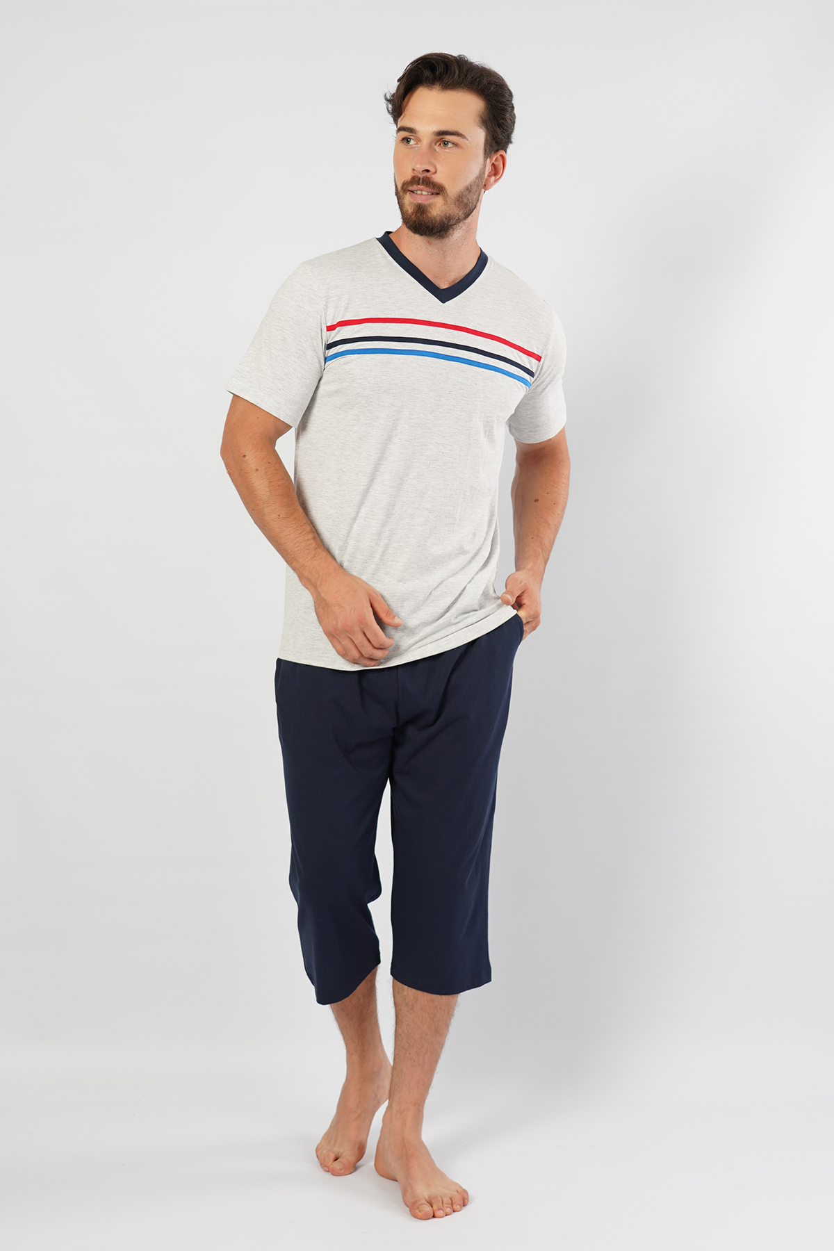 Man V Neck Capri Set Man V Neck Capri Set