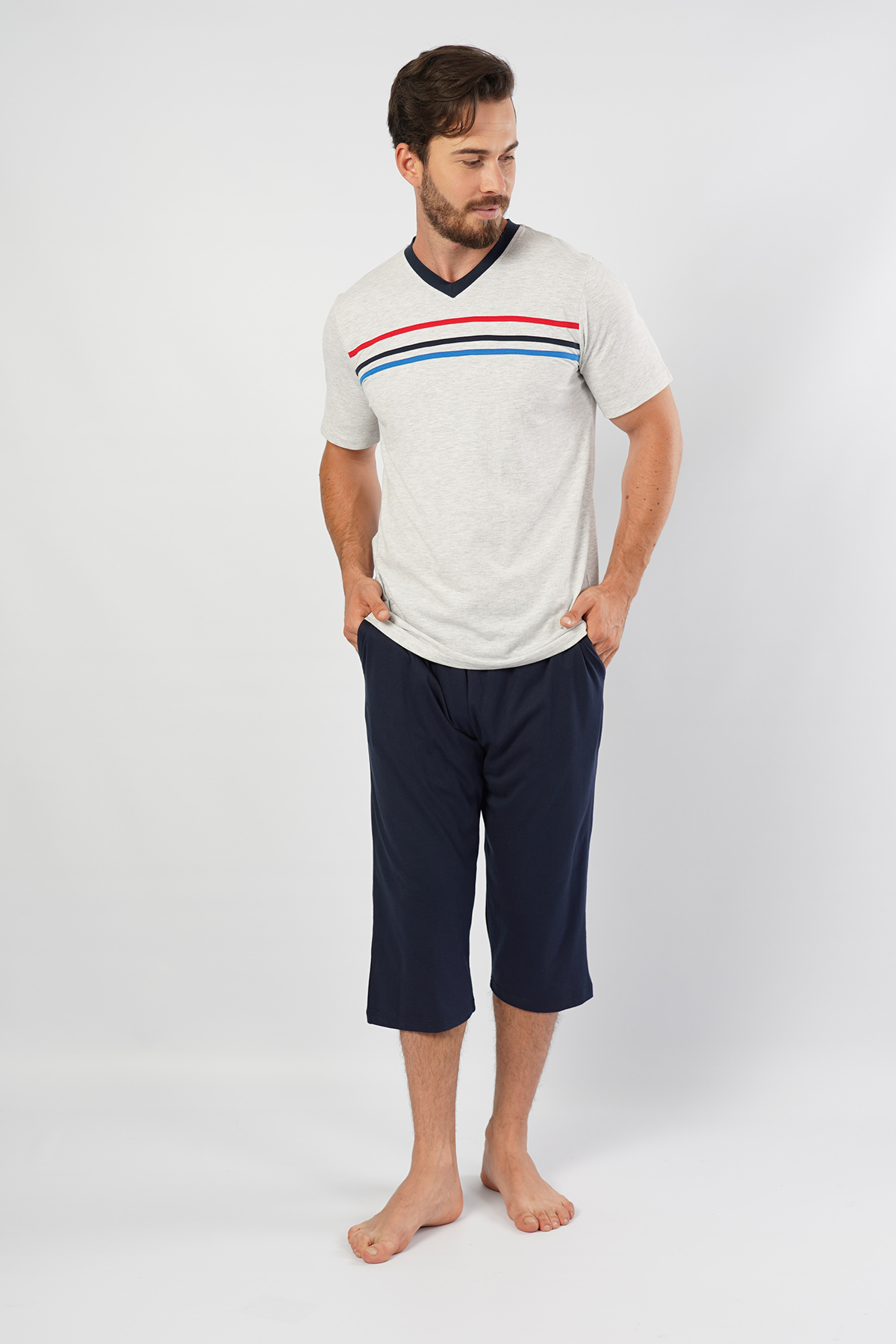 Man V Neck Capri Set Man V Neck Capri Set