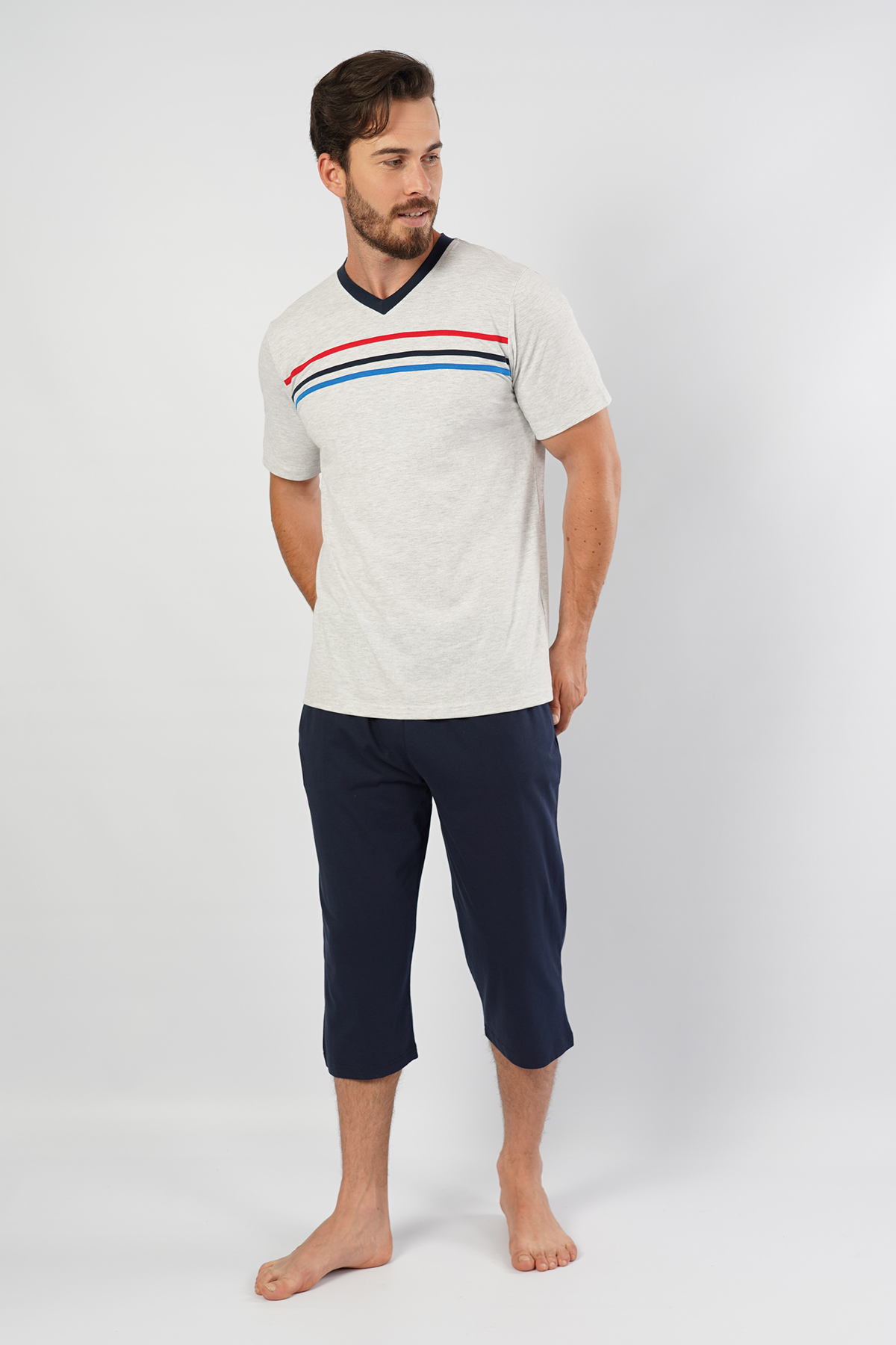 Man V Neck Capri Set Man V Neck Capri Set