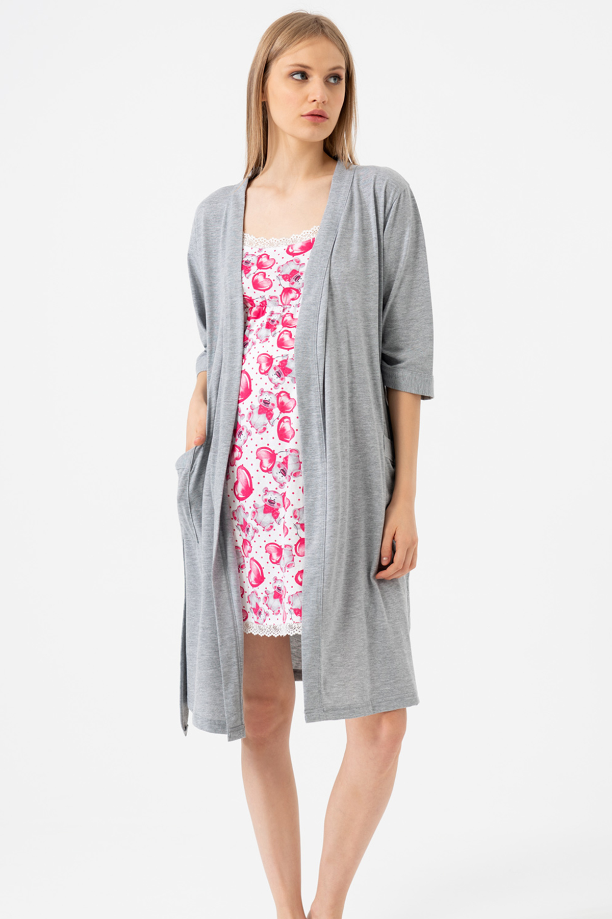 Woman Cerise Pregnant Dressing Gown Set Woman Cerise Pregnant Dressing Gown Set