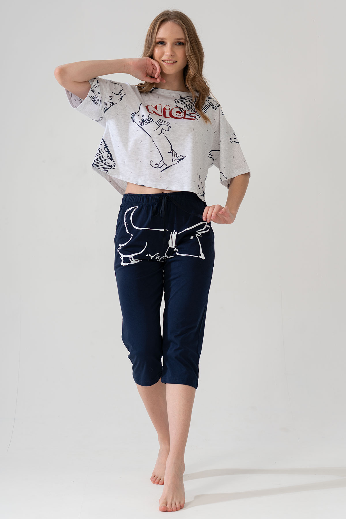 Woman Gray Melange Capri Set Woman Gray Melange Capri Set