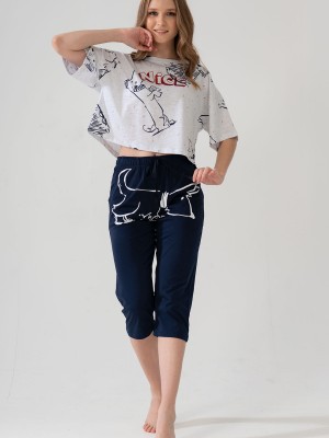 Woman Gray Melange Capri Set Woman Gray Melange Capri Set