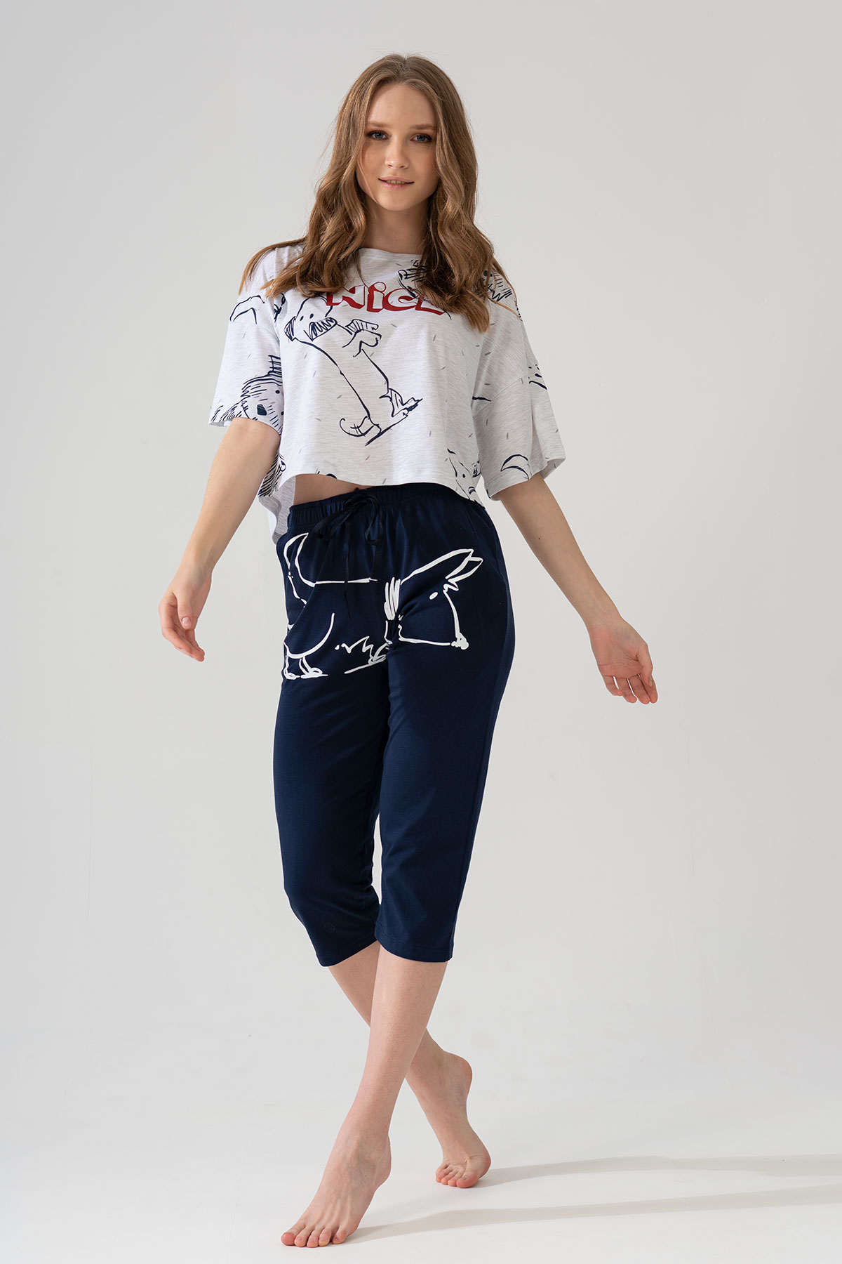 Woman Gray Melange Capri Set Woman Gray Melange Capri Set