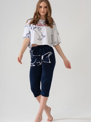 Woman Gray Melange Capri Set Woman Gray Melange Capri Set