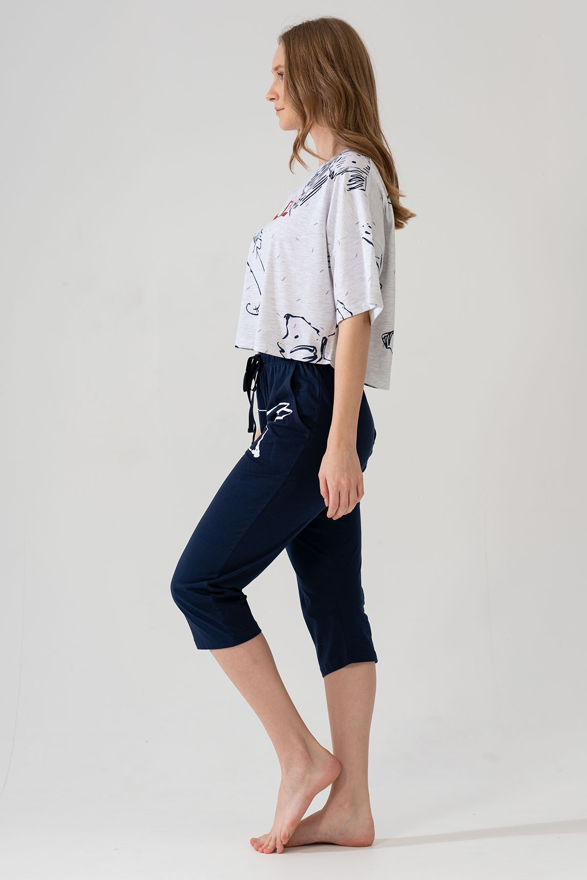Woman Gray Melange Capri Set Woman Gray Melange Capri Set