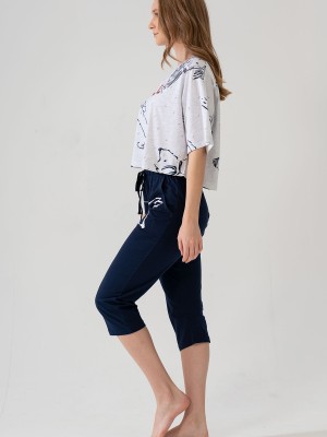 Woman Gray Melange Capri Set Woman Gray Melange Capri Set