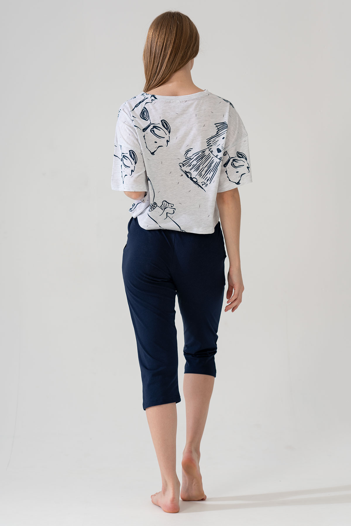 Woman Gray Melange Capri Set Woman Gray Melange Capri Set