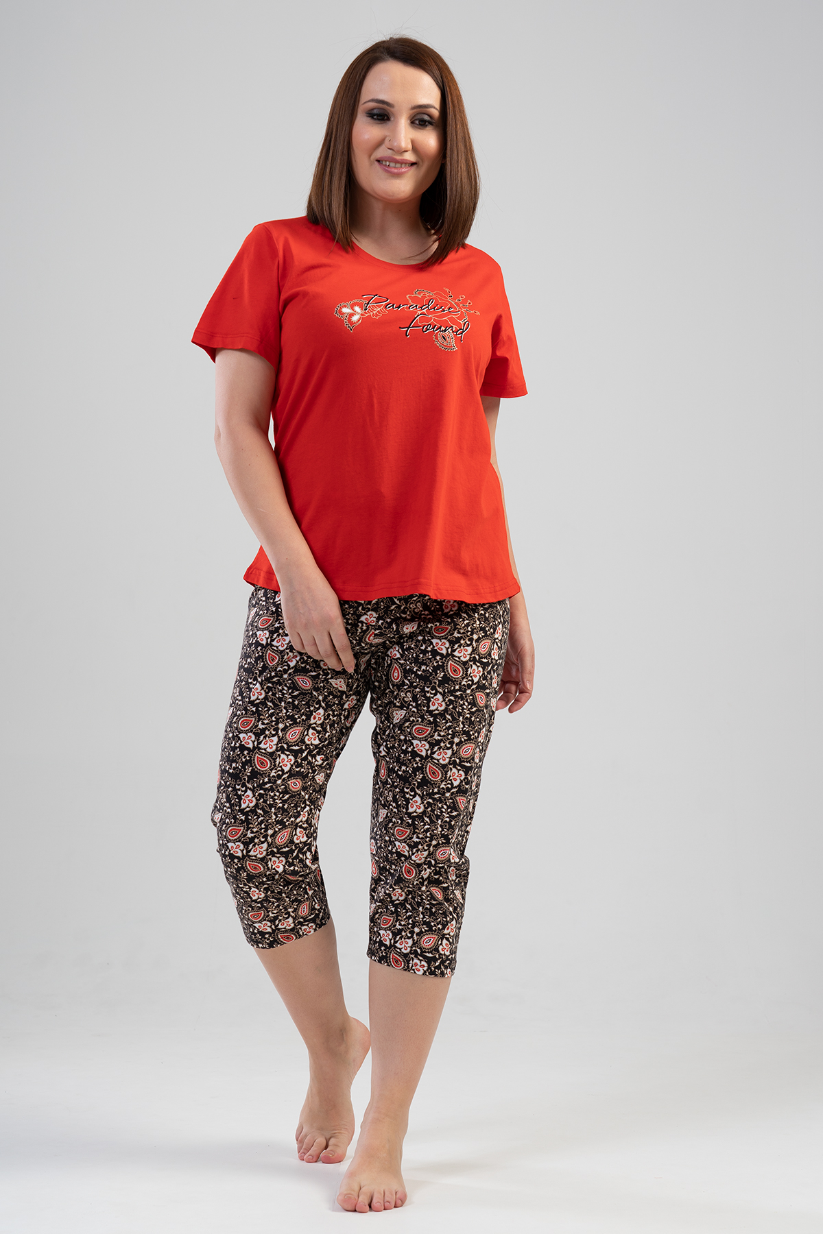 Woman Big Size Foly Capri Set Woman Big Size Foly Capri Set