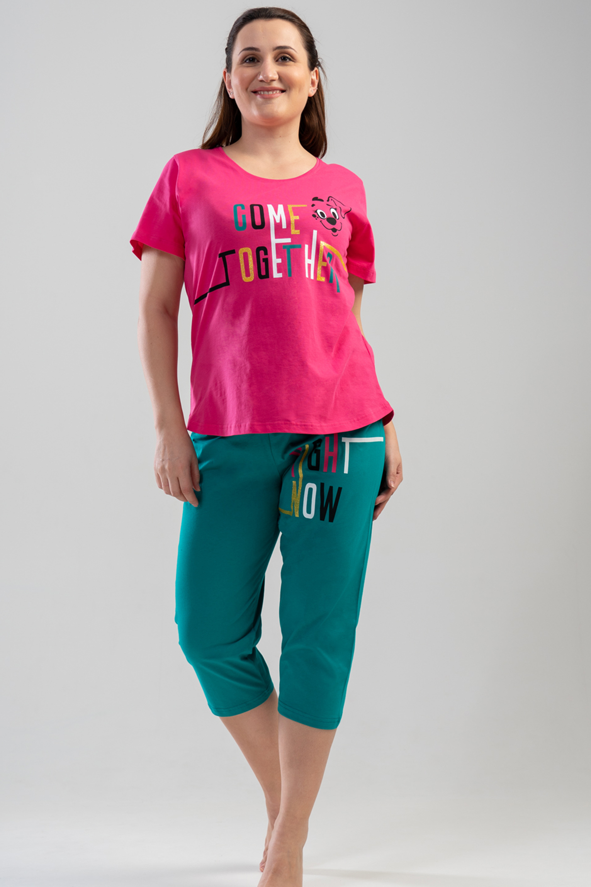 Woman Big Size Fuchsia Capri Set Woman Big Size Fuchsia Capri Set